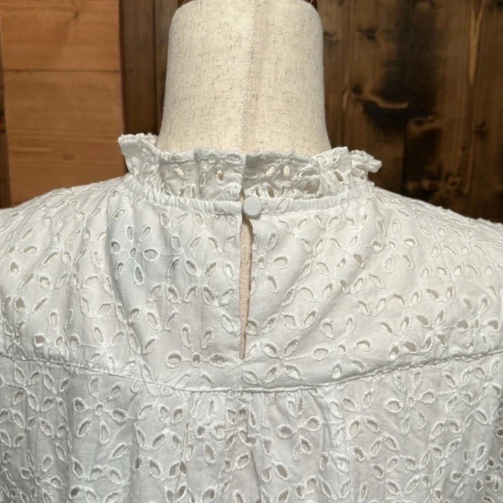 J.Crew Smocked Puff-Sleeve Top in White Eyelet